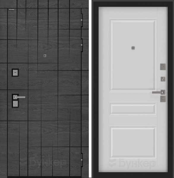 Дверь БУНКЕР BN-09 Дуб мадейра с черной патиной/ФЛ-711 Белый софт