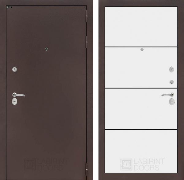Дверь Лабиринт CLASSIC Антик медный 25 — Белый софт, черный молдинг