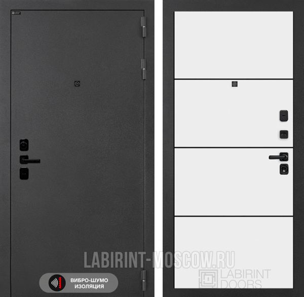 Дверь Лабиринт АКУСТИК (Ю) 25 — Белый софт, черный молдинг