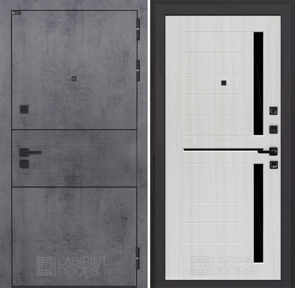 Дверь Лабиринт INFINITY (Ю) 02 — Сандал белый, стекло черное