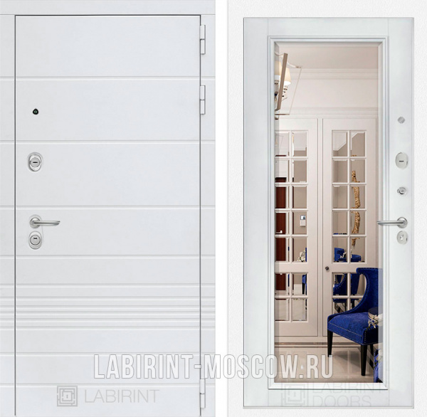 Дверь Лабиринт TRENDO Белый софт, зеркало с фацетом