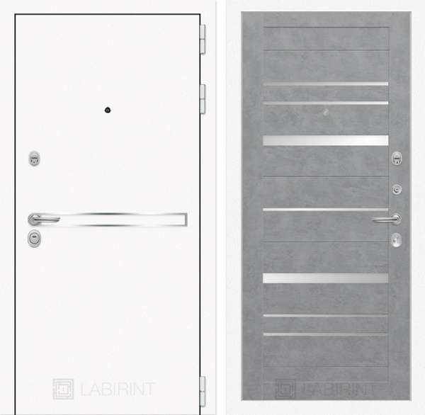 Дверь Лабиринт LINE WHITE 20 — Бетон светлый, зеркальные вставки