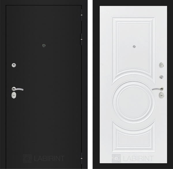 Дверь Лабиринт CLASSIC Шагрень черная 23 — Белый софт